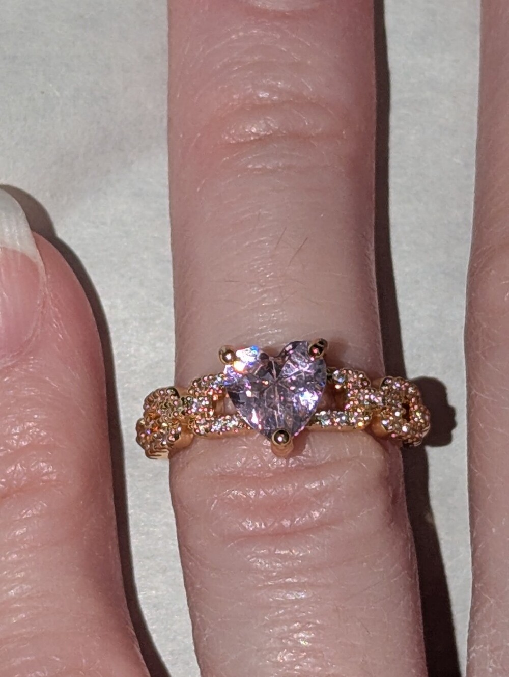 Gold Pink Heart Ring Size 6